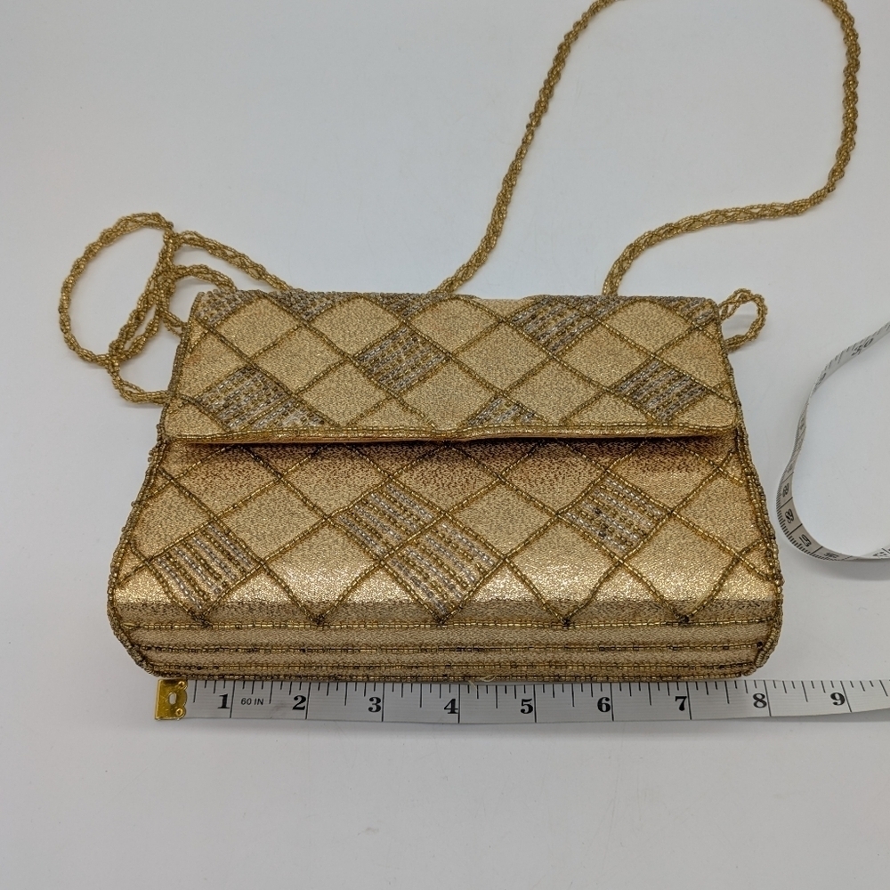 Vintage La Regale Gold Beaded Checkered Shoulder Bag - Picture 9 of 11